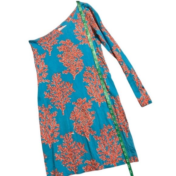 LILLY PULITZER Turquoise Coral Siesta One Sleeve Silk Blend Dress XS - Picture 9 of 10
